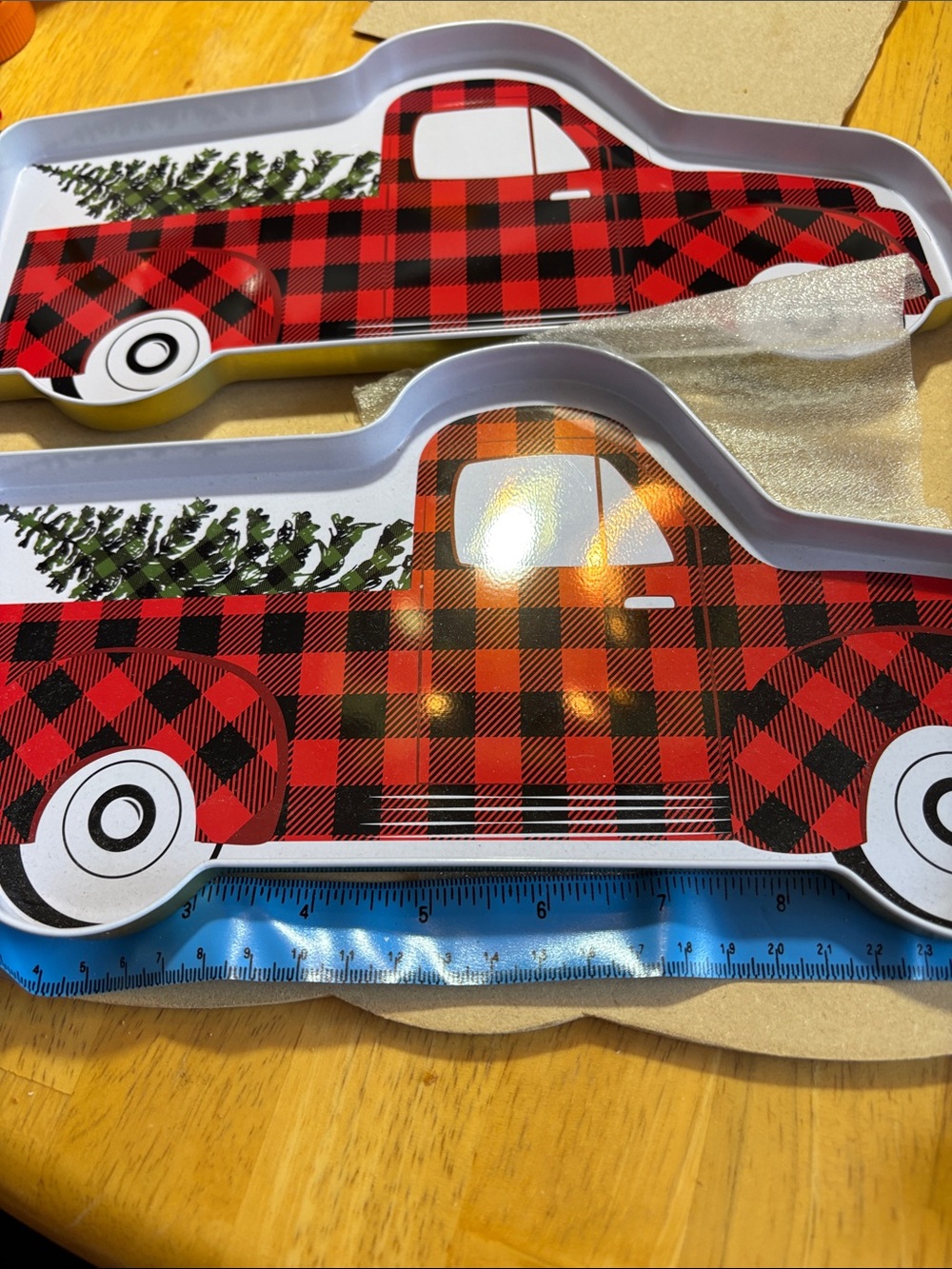 Plaid Red Truck Serving Tray - Set of 2 Brand New